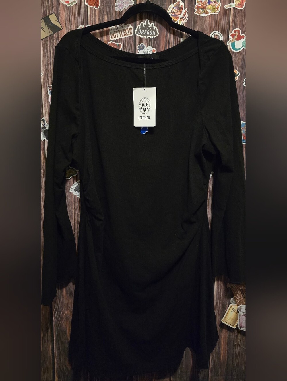 Cider Women's Black Long-Sleeve Scoop Neck Dress